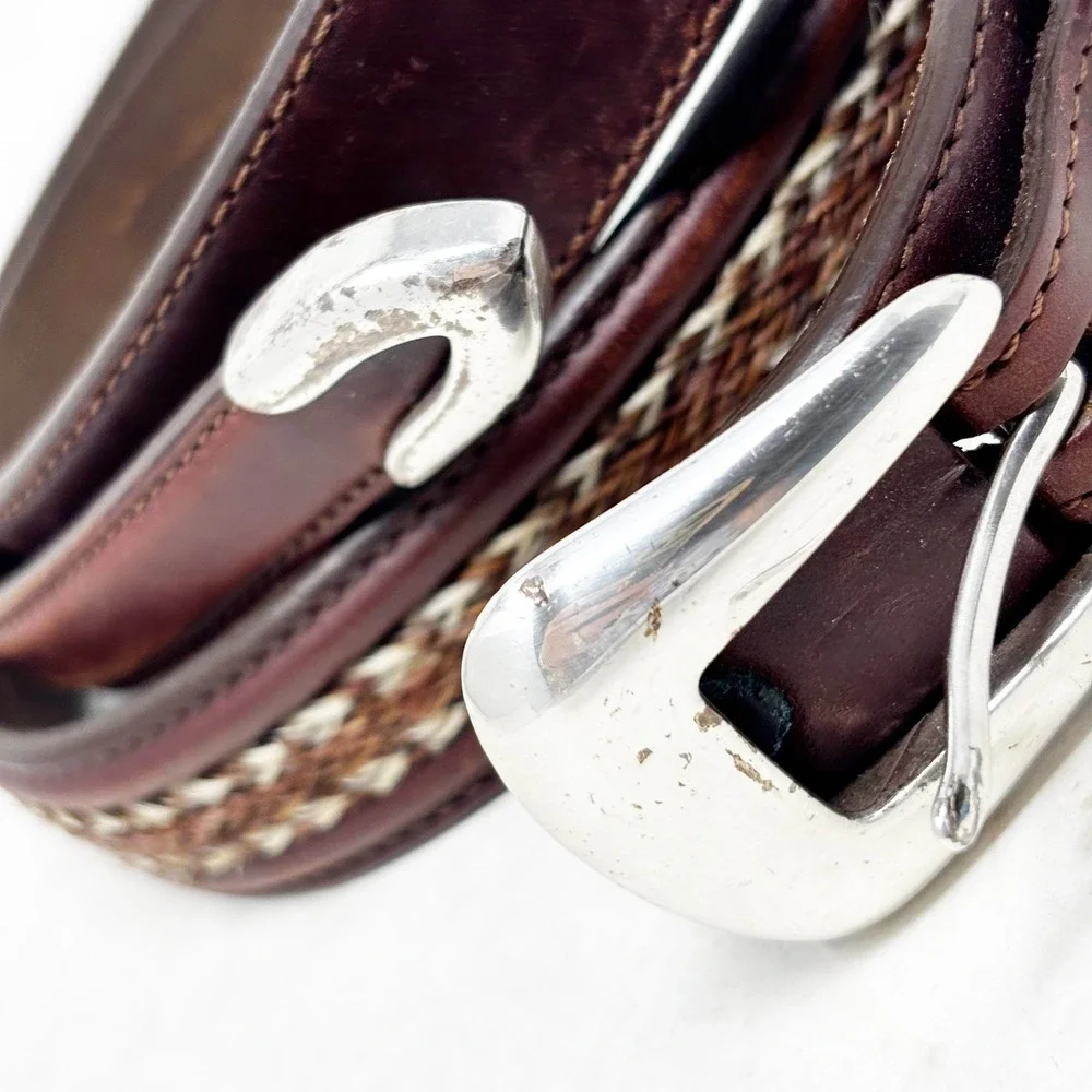 1997 Tony Lama Horsehair Braided Western Leather Ranger Belt Size 40 Silver Tone